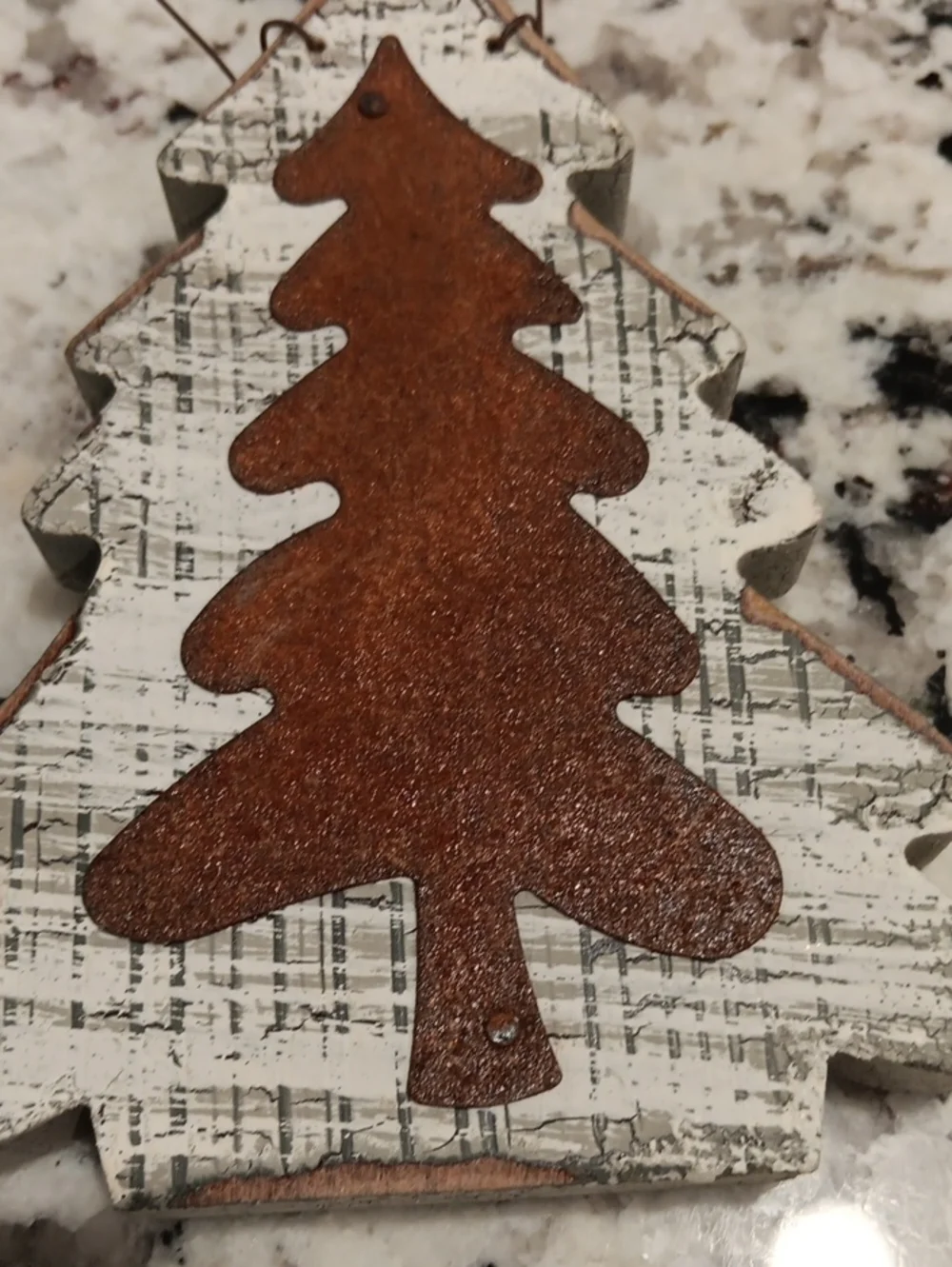 Rustic Brown & White Wooden Christmas Tree Ornament - Home Holiday
